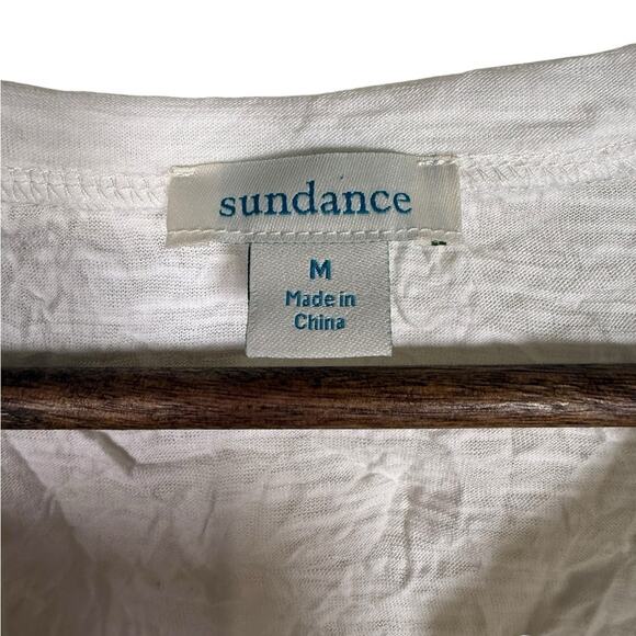 Sundance Victorian White Richelieu Crinkle Blouse Lace Accents Cotton blend Med - Picture 5 of 8